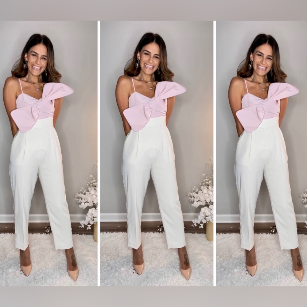 Express pink bow jumpsuit